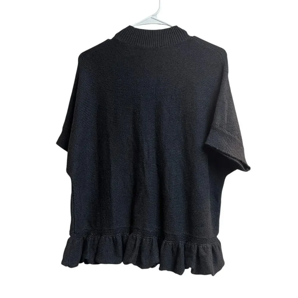Kate Spade Broome Street Flounce Knit Top Black Medium